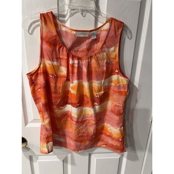 Chicos Sleeveless Blouse Womens 2 Sz L Orange Swirl Tank Top Shirt Layer casual - Picture 7 of 8